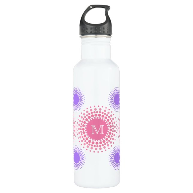 Stylish Circles and Monogram Water Bottle (Front)