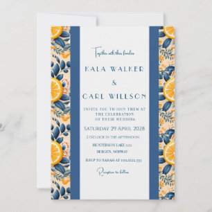 Stylish Citrus And Blush Pink Wedding Invitation