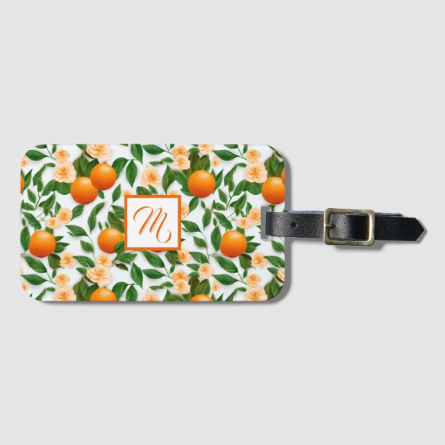 Stylish Citrus Blossom Monogrammed  Luggage Tag (Front Horizontal)