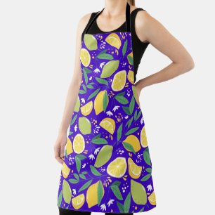 Stylish Citrus Lemon Botanical Pattern in Blue Apron