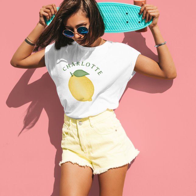 Stylish Citrus Lemon Yellow Summer Monogram T-Shirt (Creator Uploaded)