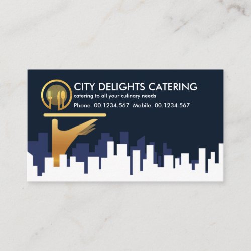 Stylish City Skyline Food Truck Cuisine Business Card