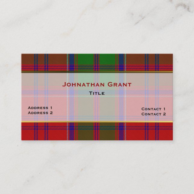 Stylish Clan Grant Plaid Custom Business Card (Front)