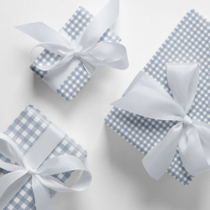 Stylish Classic Dusty Blue Gingham Check Pattern Wrapping Paper Sheets