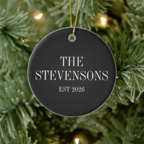 Stylish Classic Family Last Name Est Date Black Ceramic Ornament