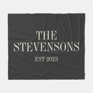 Stylish Classic Family Last Name Est Date Black Fleece Blanket