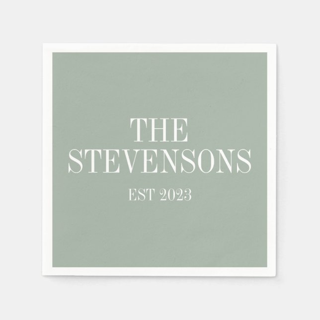 Stylish Classic Family Last Name Est Date Sage Napkins (Front)