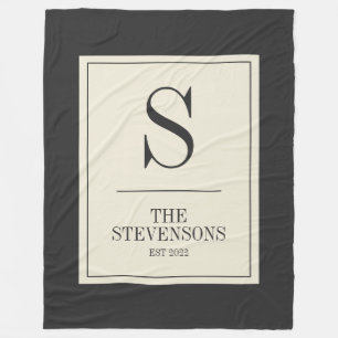 Stylish Classic Family Monogram Est Black White Fleece Blanket
