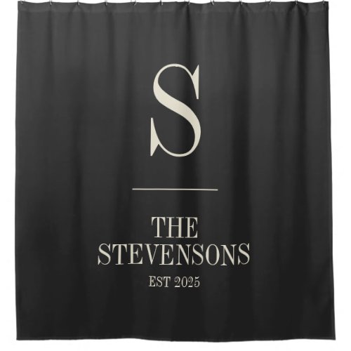 Stylish Classic Family Monogram Est Date Black  Shower Curtain