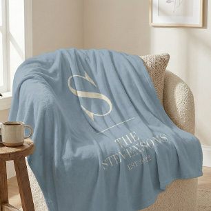 Stylish Classic Family Monogram Est Dusty Blue Fleece Blanket