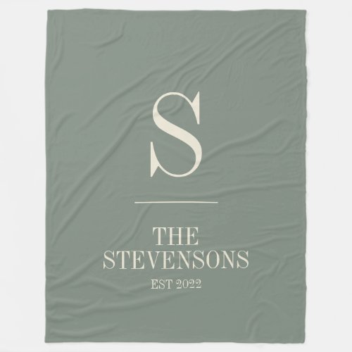 Stylish Classic Family Monogram Est Sage Green Fleece Blanket