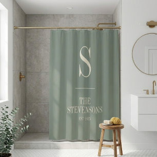 Stylish Classic Family Monogram Est Sage Green  Shower Curtain