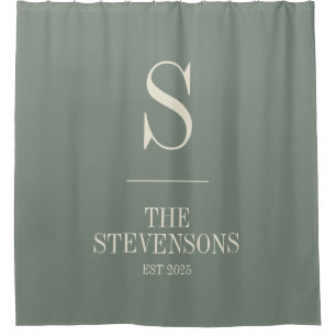 Stylish Classic Family Monogram Est Sage Green  Shower Curtain