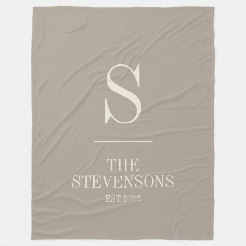 Stylish Classic Family Monogram Est Taupe Brown Fleece Blanket