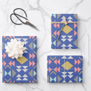 Stylish Classic Geometric Shapes Pattern in Blue Wrapping Paper Sheets
