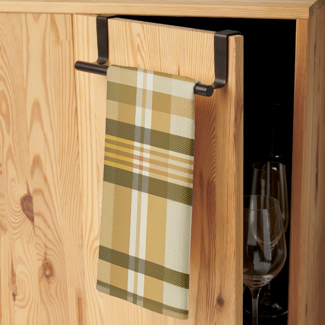 Stylish Classic Gold and Beige Plaid Kitchen Towel (Thirds Fold)