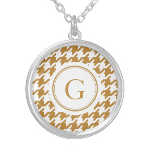 Stylish Classic gold houndstooth with monogram Silver Plated Necklace