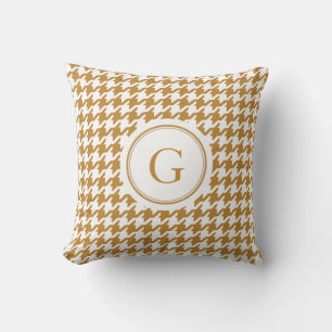 Stylish Classic gold houndstooth with monogram Throw Pillow