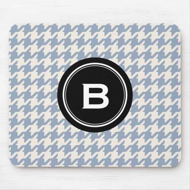 Stylish Classic grey houndstooth black monogram Mouse Pad (Front)