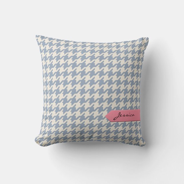 Stylish classic grey houndstooth with monogram throw pillow (Front)