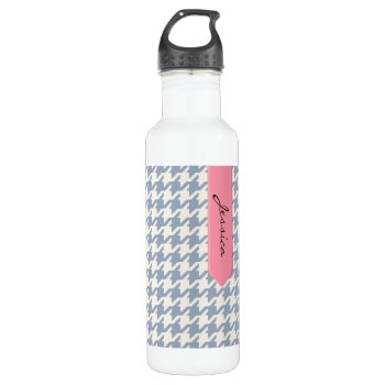 Stylish Classic Grey Houndstooth With Monogram Water Bottle by TintAndBeyond at Zazzle