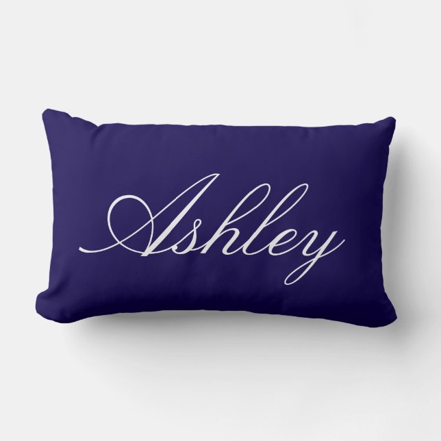 STYLISH CLASSIC MODERN CUSTOMIZED NAME DARK BLUE LUMBAR PILLOW (Front)