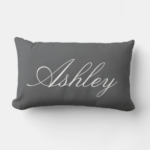 STYLISH CLASSIC MODERN CUSTOMIZED NAME DARK GREY LUMBAR PILLOW