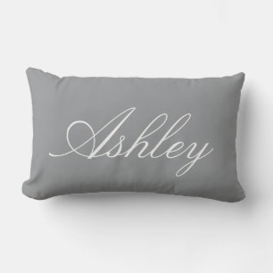 STYLISH CLASSIC MODERN CUSTOMIZED NAME GREY LUMBAR PILLOW