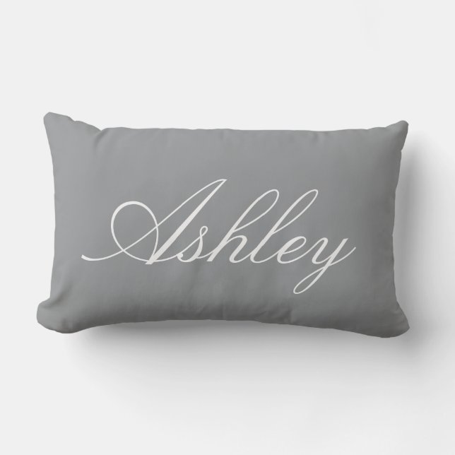STYLISH CLASSIC MODERN CUSTOMIZED NAME GREY LUMBAR PILLOW (Front)