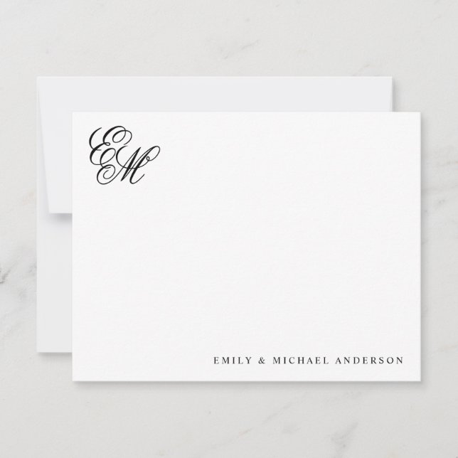 Stylish Classic Monogram Script Couple Stationery Note Card (Front)