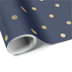 Stylish Classic Navy Blue Gold Polka Dots Wrapping Paper