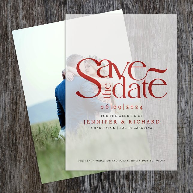 Stylish Classic Red Black Save The Date Wedding Vellum Invitations (Creator Uploaded)