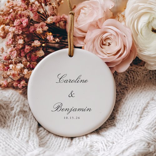 Stylish Classic Script Elegant Wedding Custom Ceramic Ornament