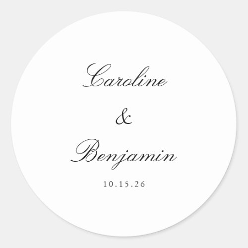 Stylish Classic Script Elegant Wedding Custom  Classic Round Sticker