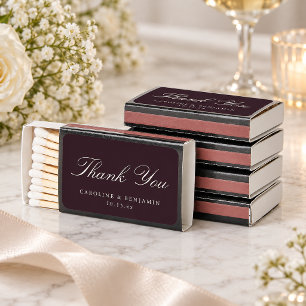 Stylish Classic Script Elegant Wedding Custom Plum Matchboxes
