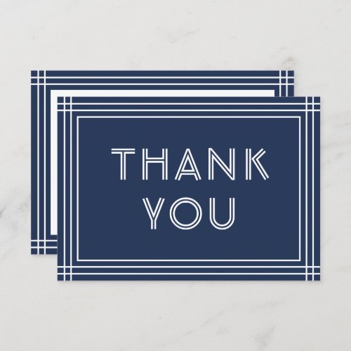 Stylish Classic Typography Navy Blue  White Frame Thank You Card