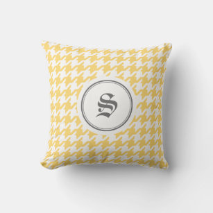Stylish classic yellow houndstooth with monogram throw pillow