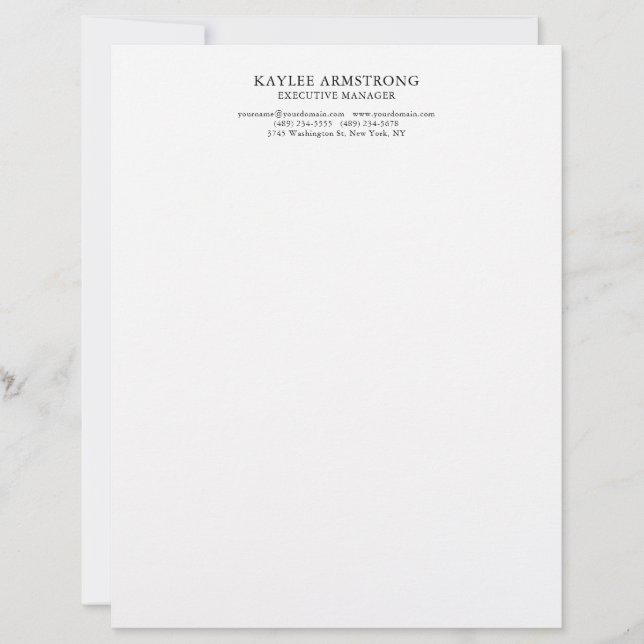 Stylish Classical Plain Minimalist Professional Letterhead (Front)