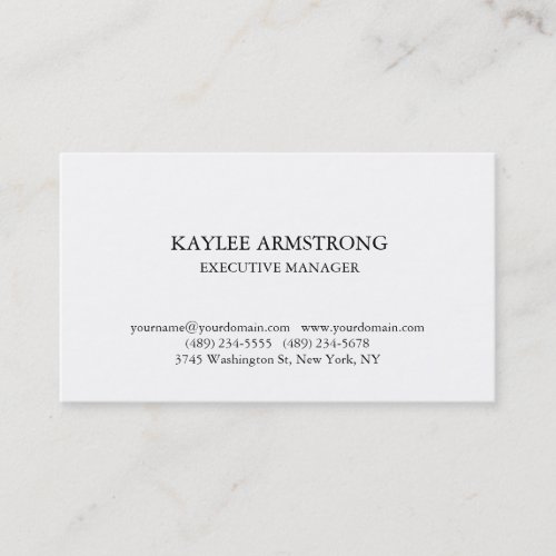 Stylish Classical Plain Simple White Professional Business Card