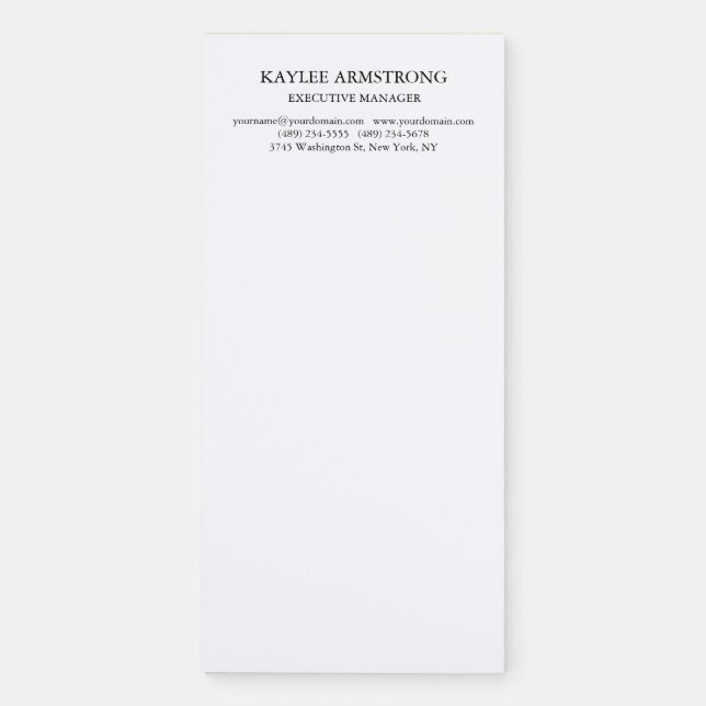 Stylish Classical Plain Simple White Professional Magnetic Notepad (Front)