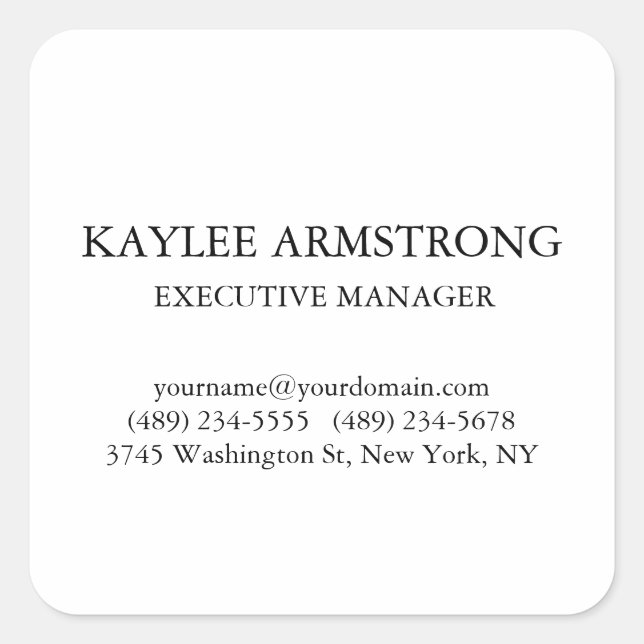 Stylish Classical Plain Simple White Professional Square Sticker (Front)