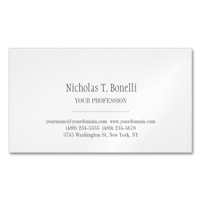Stylish Classical White Elegant Plain Simple Business Card Magnet (Front)