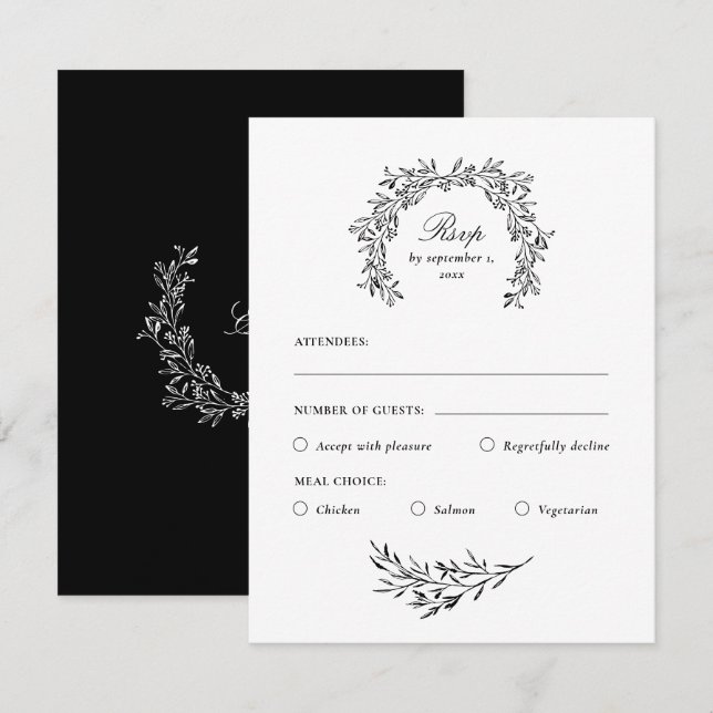 Stylish Classy Black & White Meal Choice RSVP Card (Front/Back)