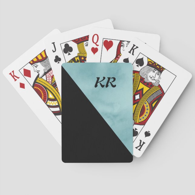 Stylish Classy Blue Black Monogram Poker Cards (Back)