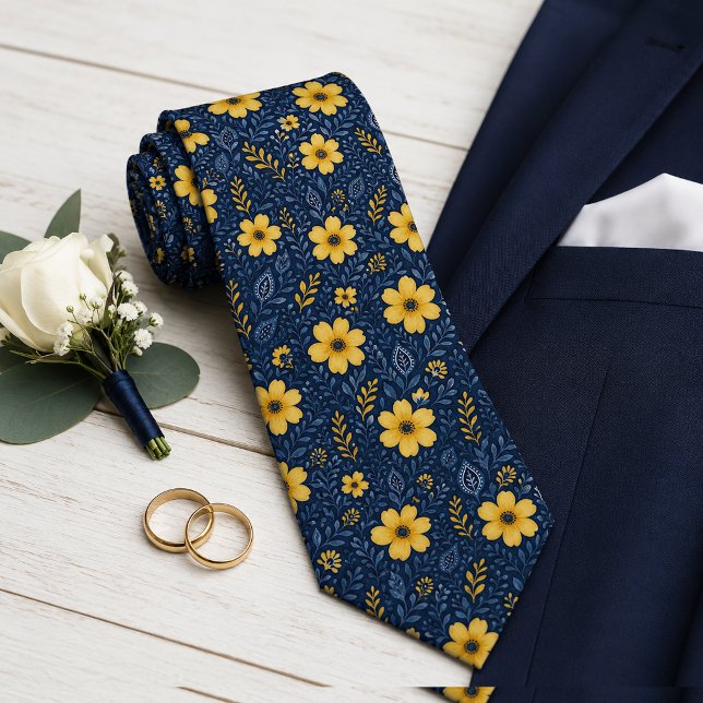 Stylish Classy Mediterranean Floral Art Pattern Neck Tie (Creator Uploaded)