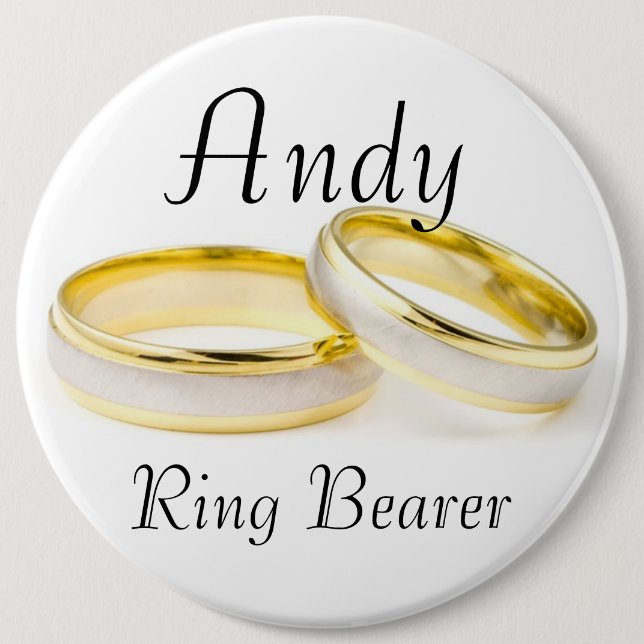 Stylish Classy Ring Bearer Golden Rings Wedding Button (Front)