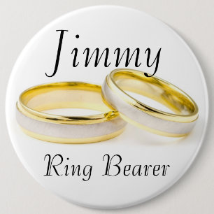 Stylish Classy Ring Bearer Golden Rings Wedding Pinback Button