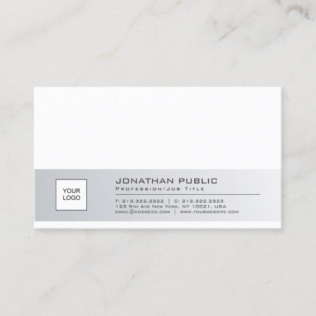 Stylish Clean Company Plain With Logo Professional Business Card (Front)