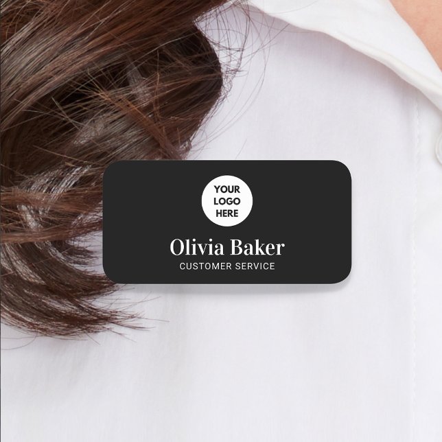 Stylish Clean Simple Black Business Logo Employee  Name Tag (Creator Uploaded)