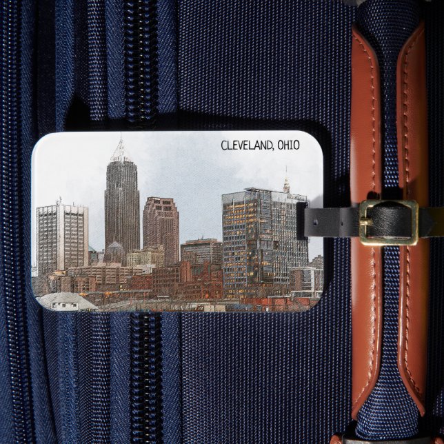 Stylish Cleveland Ohio Skyline View Luggage Tag (Front Insitu 4)